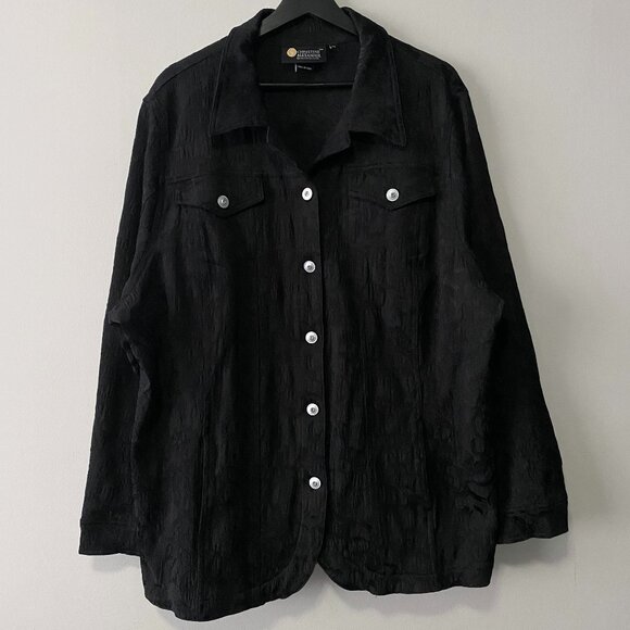 Christine Alexander Cotton Blend Rhinestone Button Black Textured Jacket - Picture 1 of 15